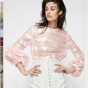 Asilio Revolve Striped Puff Ruffle Sleeve Blouse Top .Sz 4